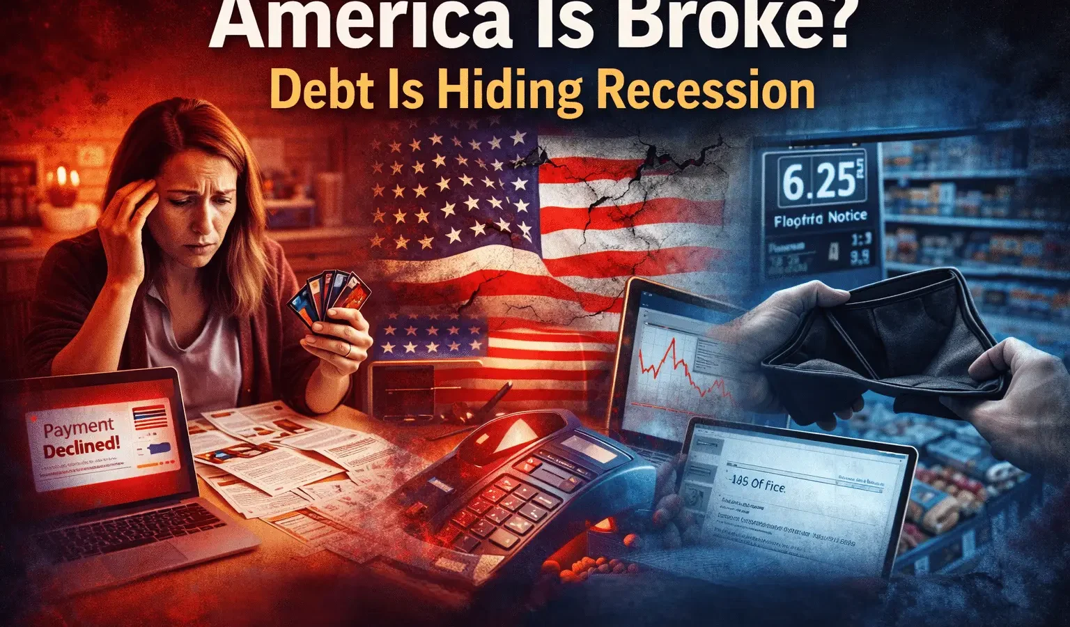 American middle class financial stress caused by rising credit card debt, job losses, and hidden recession in the United States