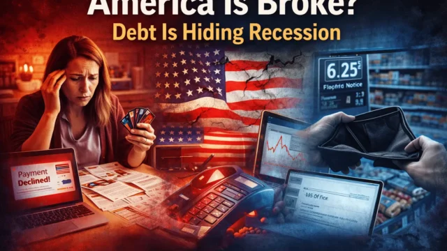American middle class financial stress caused by rising credit card debt, job losses, and hidden recession in the United States