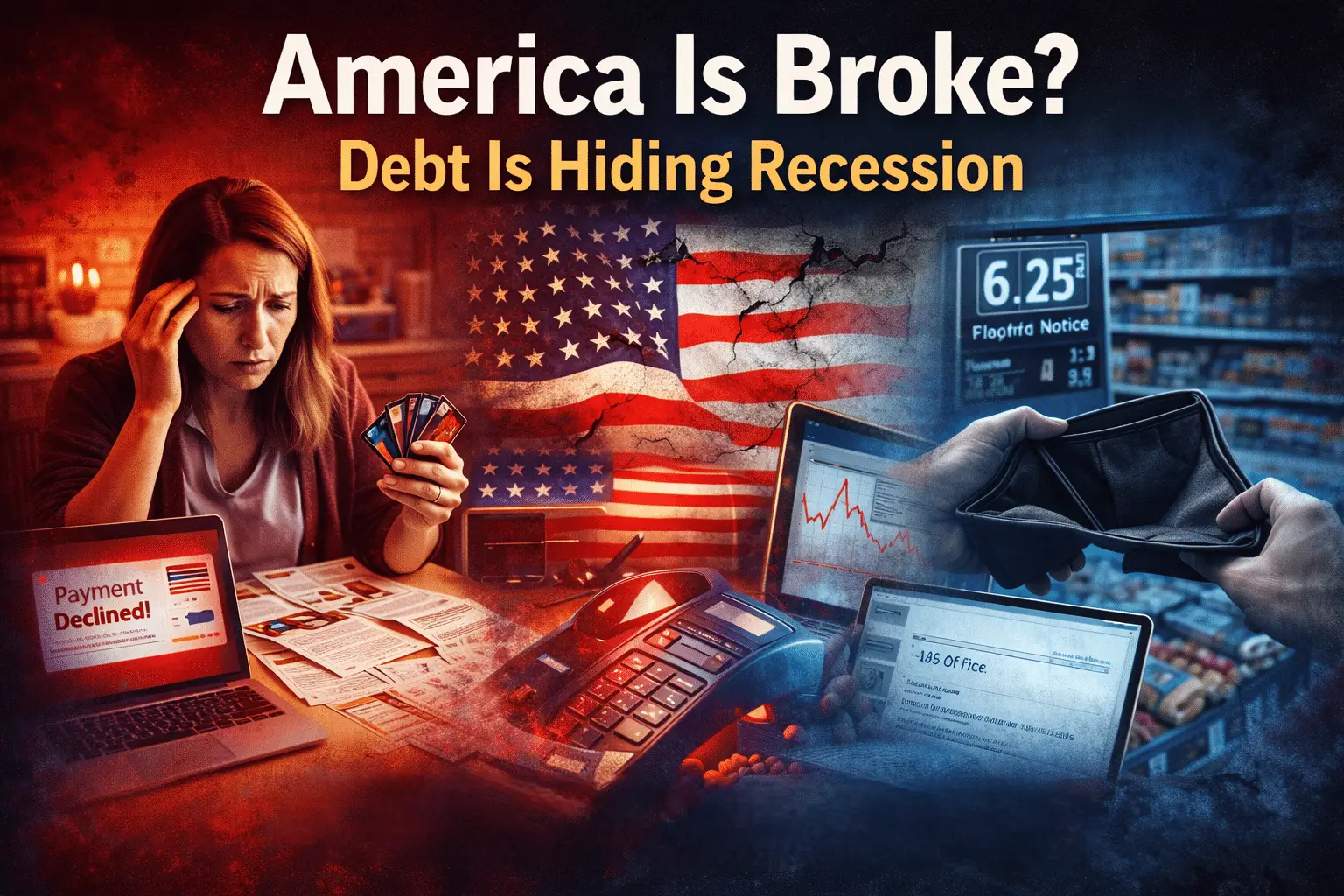 American middle class financial stress caused by rising credit card debt, job losses, and hidden recession in the United States