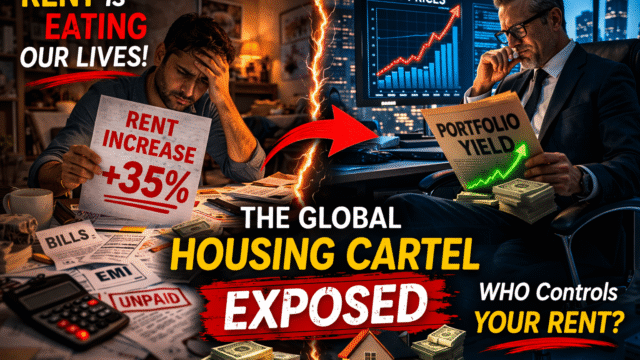 A renter shocked by rent increase notice as corporate landlords and algorithmic pricing drive a global housing affordability crisis