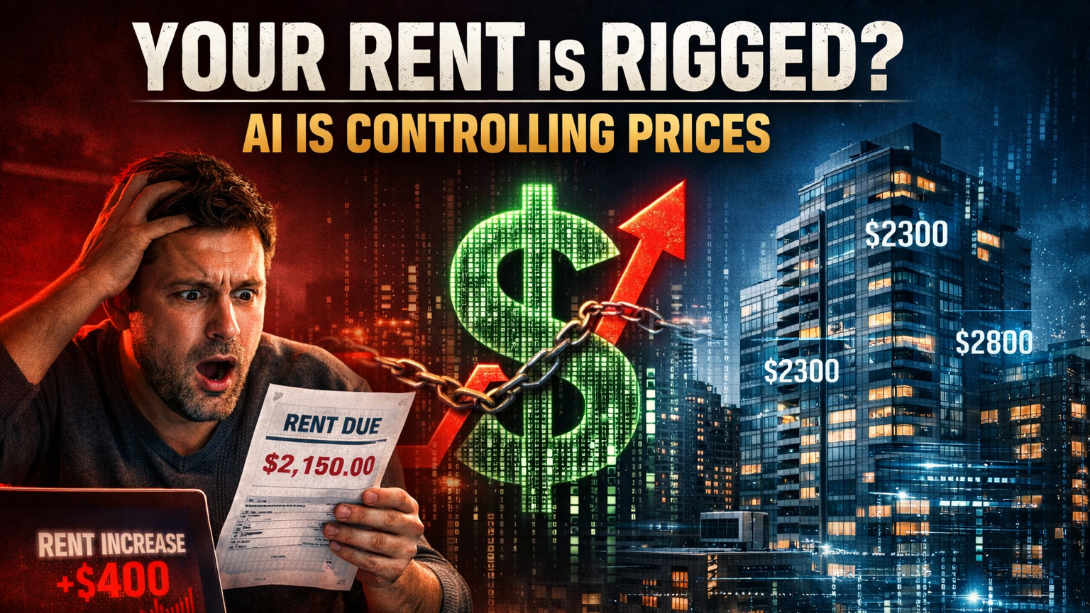 stressed american renter reviewing rising rent bill caused by algorithmic pricing and housing crisis