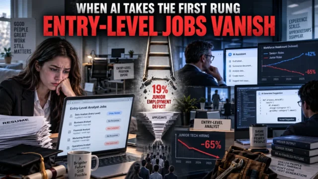 Young graduate facing shrinking entry-level job opportunities as AI reshapes corporate hiring and increases demand for experienced workers