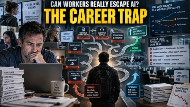 American workers navigating career transitions while AI automation threatens administrative and bridge occupations