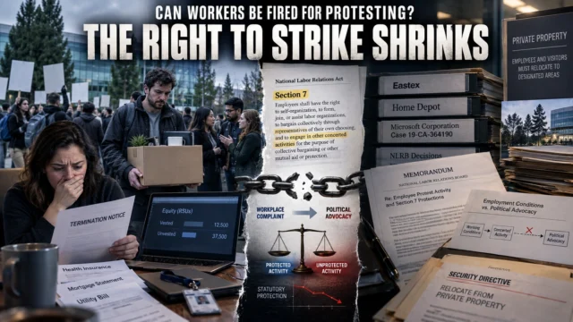 Technology workers facing workplace protest restrictions as an NLRB labor law decision narrows Section 7 protections