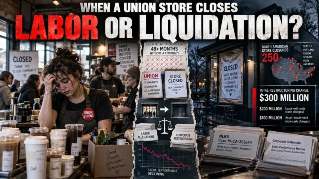 Unionized Starbucks workers and a closing coffeehouse symbolize the Oregon Starbucks closure dispute over bargaining, restructuring and worker rights